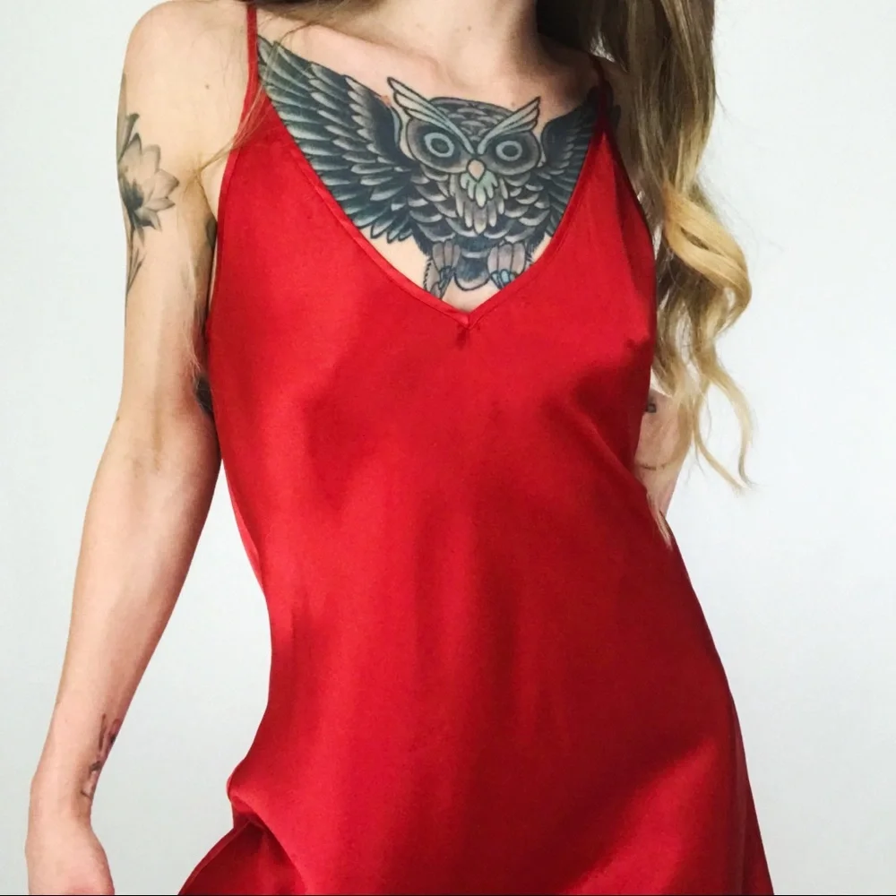 Vintage Satin Chemise Slip Dress in Red | Size S - Picture 7 of 11